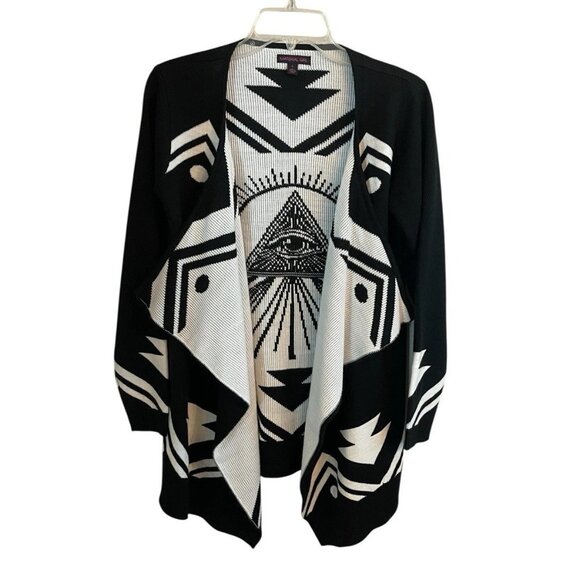 Open Front Cardigan Eye of Providence Black White Geometric Witchy Goth SZ Small - Picture 1 of 7